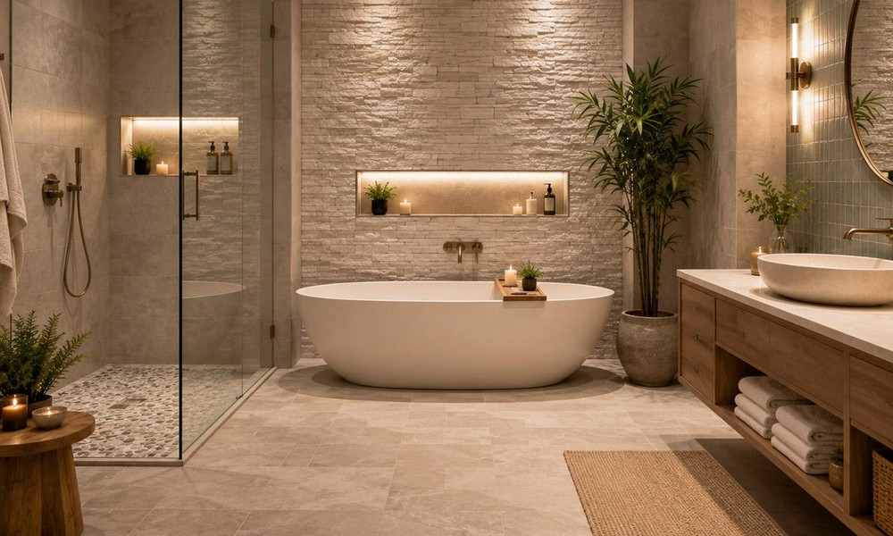 How to Design a Spa-Inspired Bathroom With the Right Tile and Stone